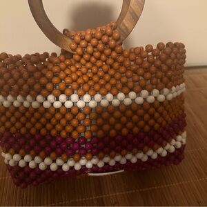Fossil Multicolor Beaded Clutch with Wooden Handle